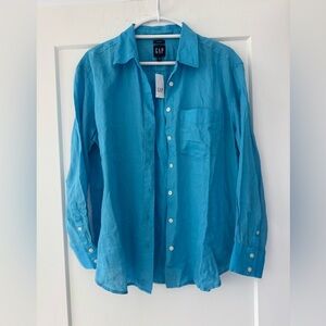 GAP Women’s Vibrant Aquarius Blue Relaxed 100% Linen Shirt. Size M. NEW with tag